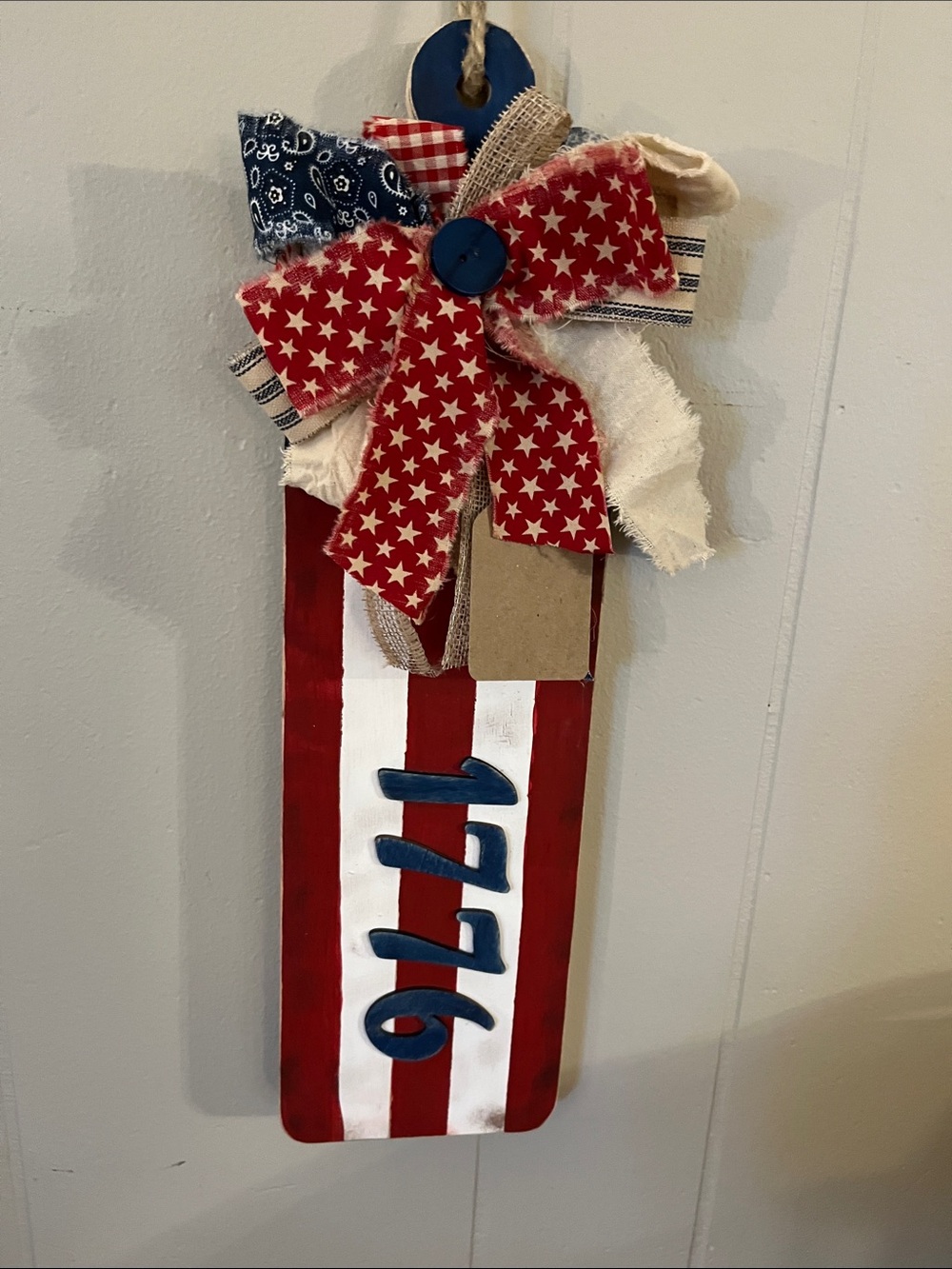 Patriotic 1776 Striped Wood Hanging Decor - Red, White & Blue